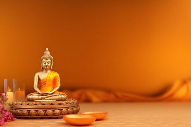 A buddha sits in in vesak buddha purnima day with copy space background for vesak festival day