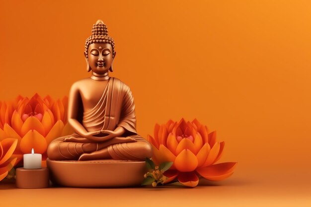 A buddha sits in in vesak buddha purnima day with copy space background for vesak festival day