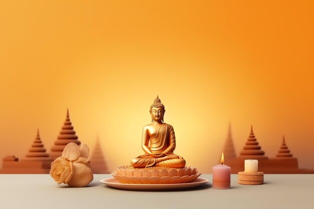 A buddha sits in in vesak buddha purnima day with copy space background for vesak festival day