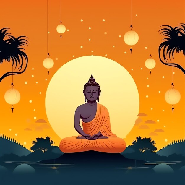 A buddha sits in in vesak buddha purnima day with copy space background for vesak festival day