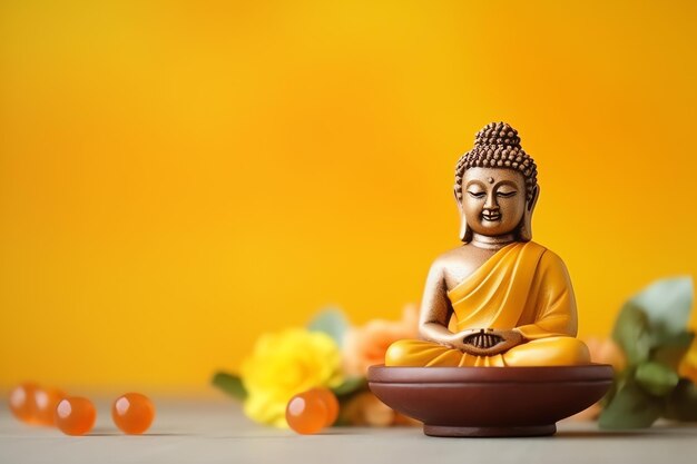 A buddha sits in in vesak buddha purnima day with copy space background for vesak festival day