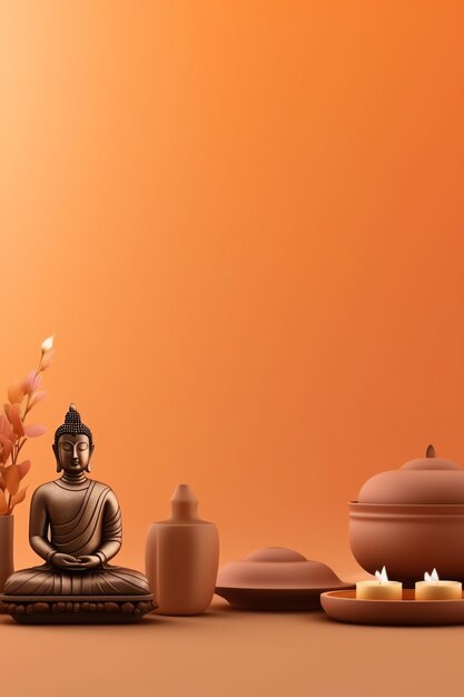 Photo a buddha sits in in vesak buddha purnima day with copy space background for vesak festival day