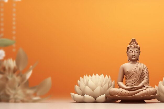 A buddha sits in in vesak buddha purnima day with copy space background for vesak festival day