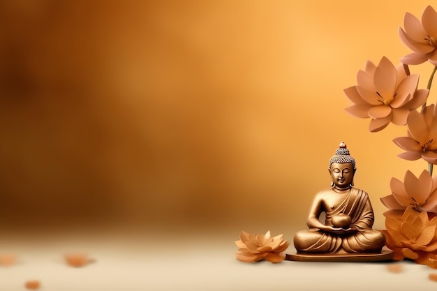 Photo a buddha sits in in vesak buddha purnima day with copy space background for vesak festival day