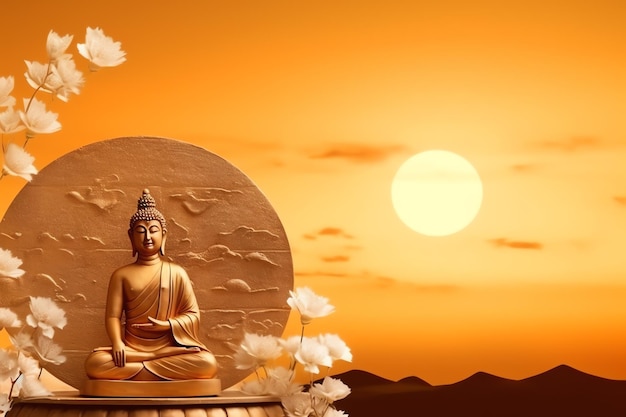 Будда сидит в Весак Будда Пурнима день с копировальным пространством Фон для праздника Весак