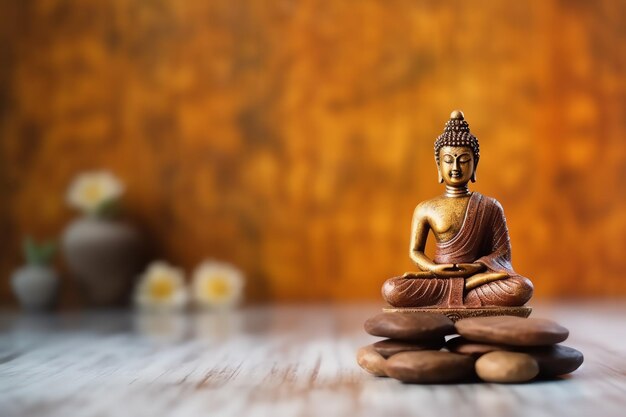 A buddha sits in in vesak buddha purnima day with copy space background for vesak festival day