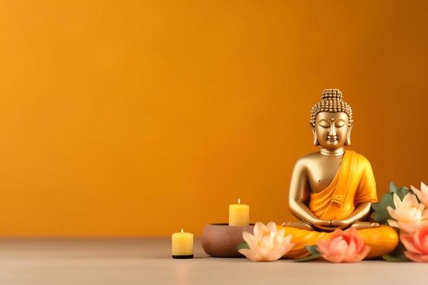 A buddha sits in in vesak buddha purnima day with copy space background for vesak festival day