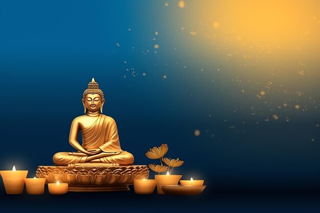 A buddha sits in in vesak buddha purnima day with copy space background for vesak festival day