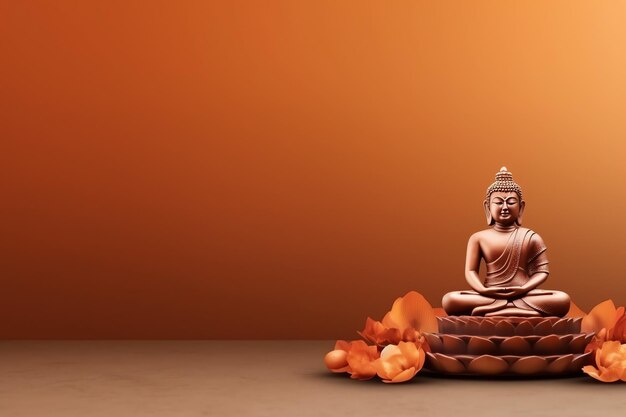 Photo a buddha sits in in vesak buddha purnima day with copy space background for vesak festival day