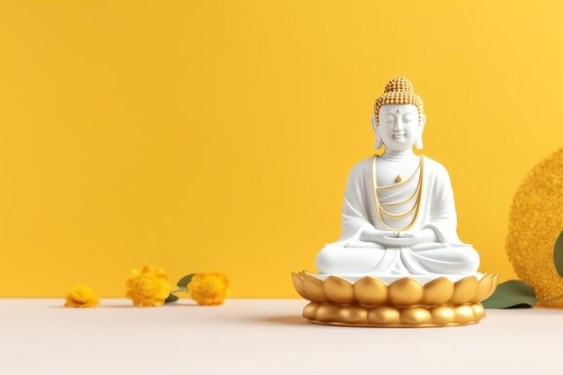 A buddha sits in in vesak buddha purnima day with copy space background for vesak festival day