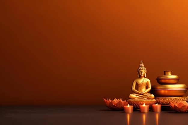 仏陀は、コピー スペースを持つヴェサク ブッダ プルニマの日に座っています。ヴェサック祭りの日の背景