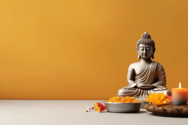 A buddha sits in in vesak buddha purnima day with copy space Background for vesak festival day