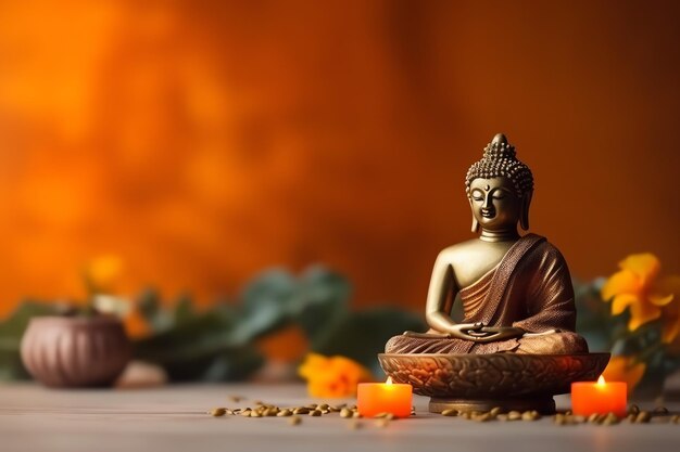 A buddha sits in in vesak buddha purnima day with copy space background for vesak festival day