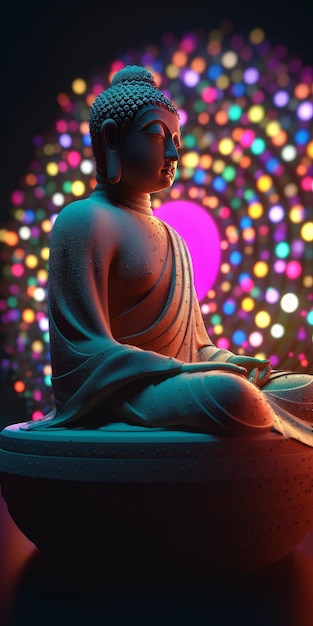 Buddha sitting in front of colorful circles generative AI