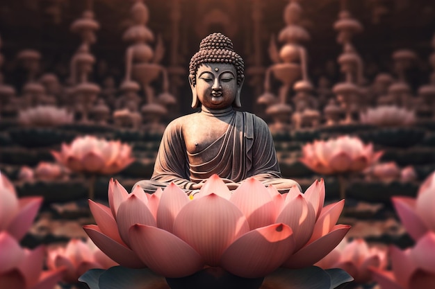 Photo buddha sitting on a lotus flower