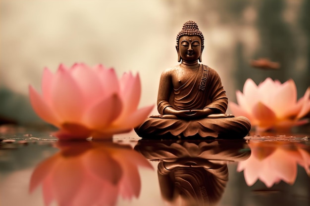Foto buddha seduto su un fiore di loto