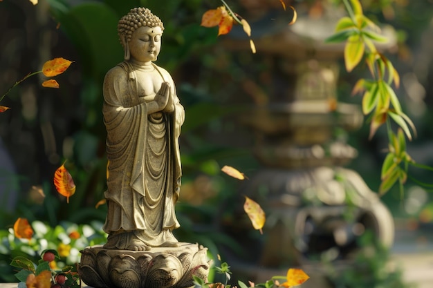 Photo buddha stand leaf flower nameste buddha