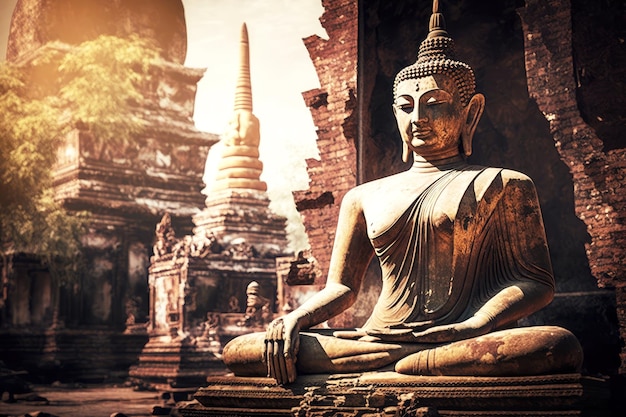 Buddha statue in beautiful asian style against background of buddhist old temple created with genera