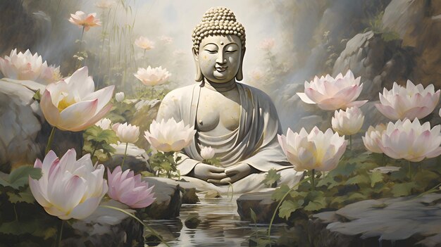 Buddha Statue beautiful background wallpaper design Buddism Buddist Asian religion Generative AI