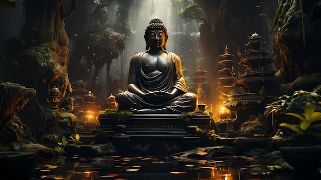 Buddha statue in forest background Generative AI