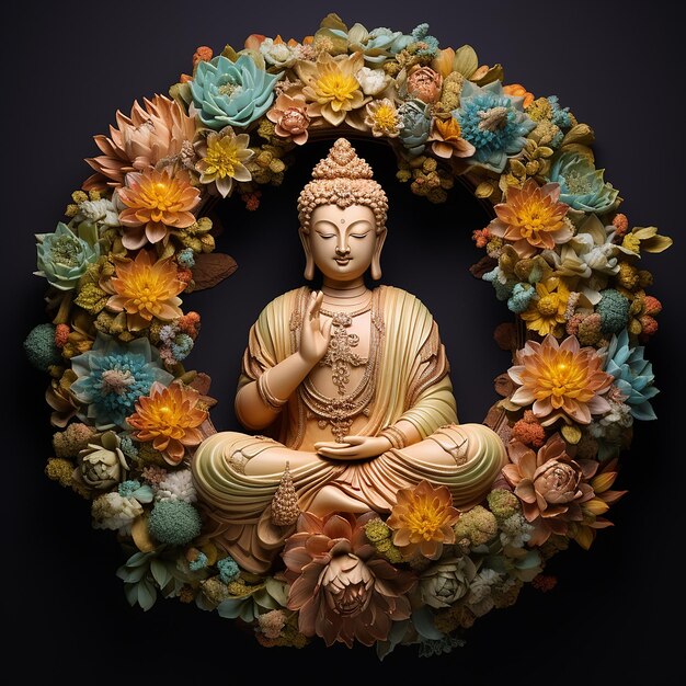 Buddha statue in the form of a flower wreath