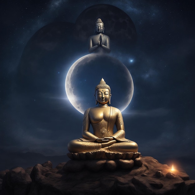 Buddha statue in front of the full moon