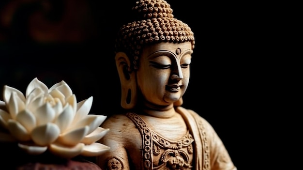Premium Photo | Buddha statue and lotus flower generative ai