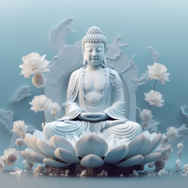 Buddha Statue and Lotus Flowers