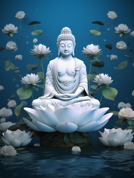 Premium AI Image | Buddha Statue and Lotus Flowers