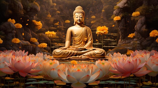 Photo buddha statue in the lotus garden