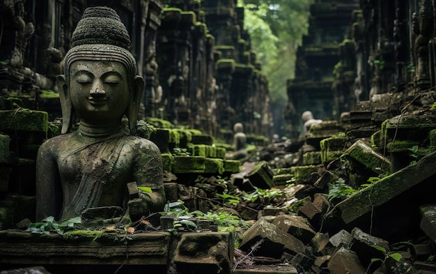 Buddha statue at ruin building ancient