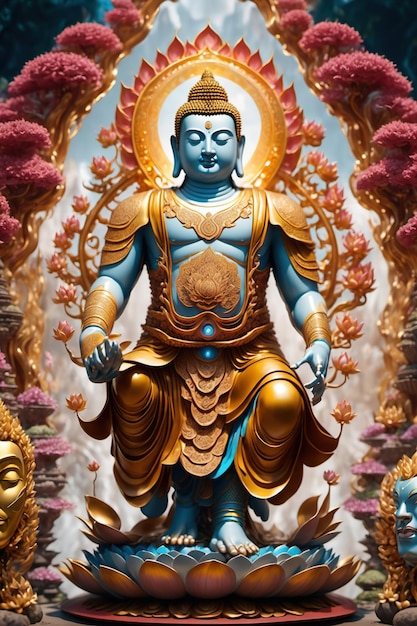 蓮の姿勢で座っている仏像
