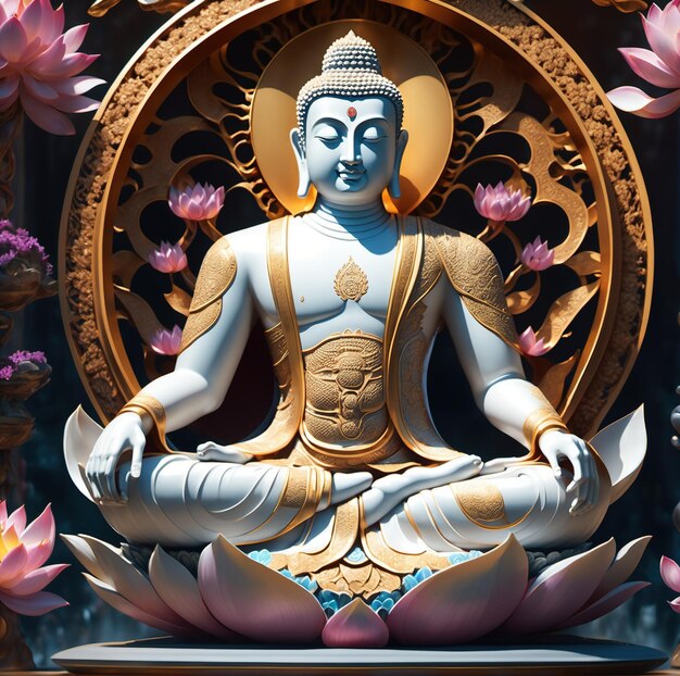 a Buddha statue sitting in a lotus position
