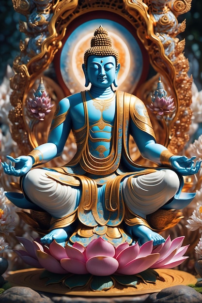 a Buddha statue sitting in a lotus position