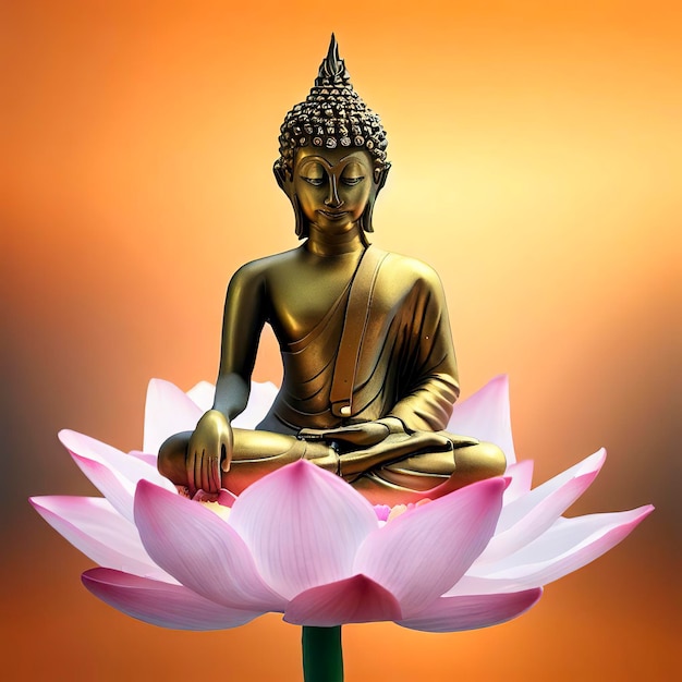 Buddha statue water lotus Buddha standing on lotus flower on orange background