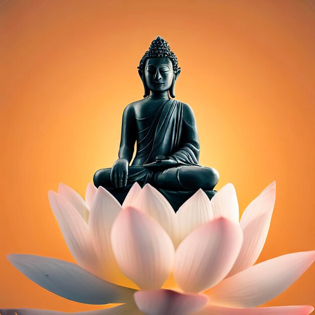 Buddha statue water lotus Buddha standing on lotus flower on orange background