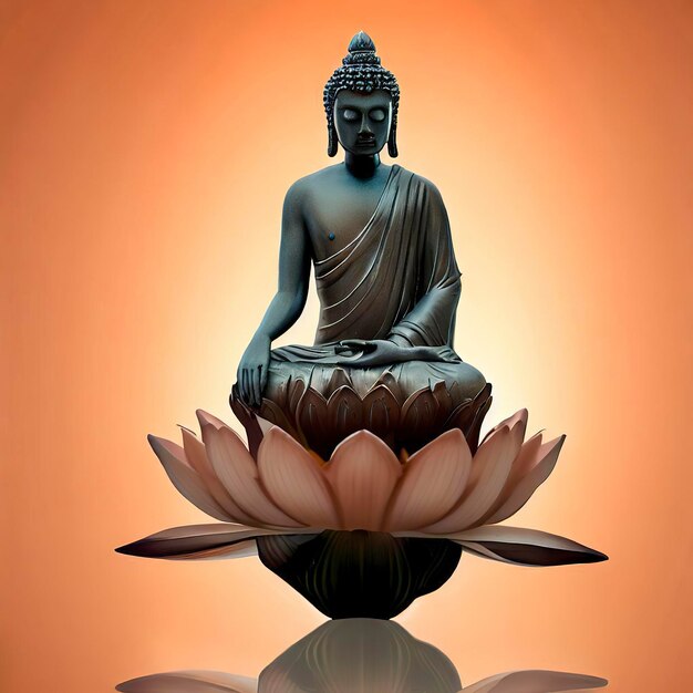 Buddha statue water lotus Buddha standing on lotus flower on orange background