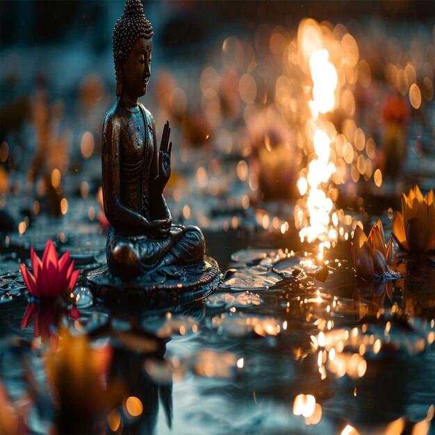 Buddha statue with candle light