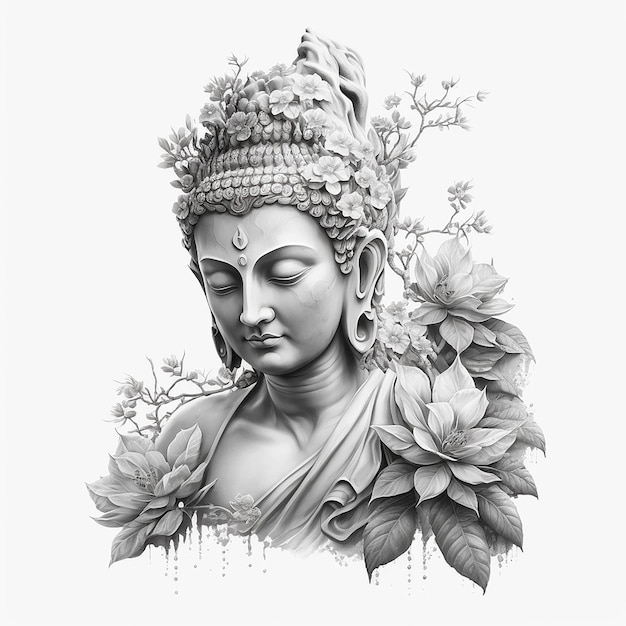 Photo buddha statue with flowers tattoo ai generated art