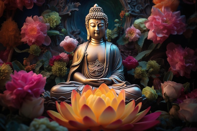 Buddha statue with lotus flower