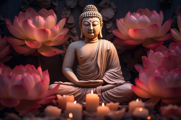 Buddha statue with lotus flower