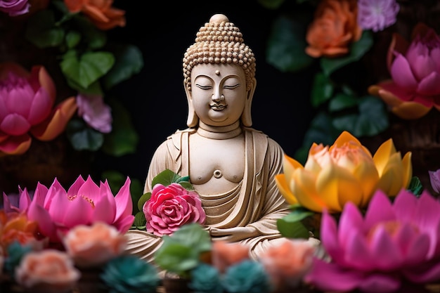 Buddha statue with lotus flower