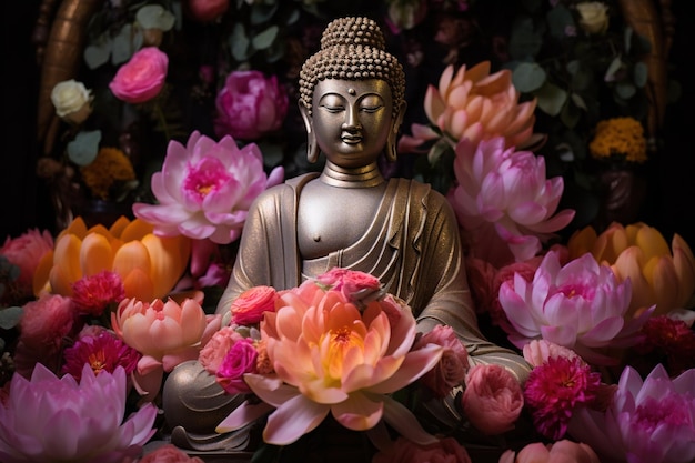 蓮の花を飾った仏像