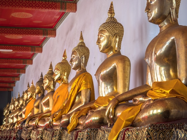 The buddha statues in temple of Bangkok, Thailand. 