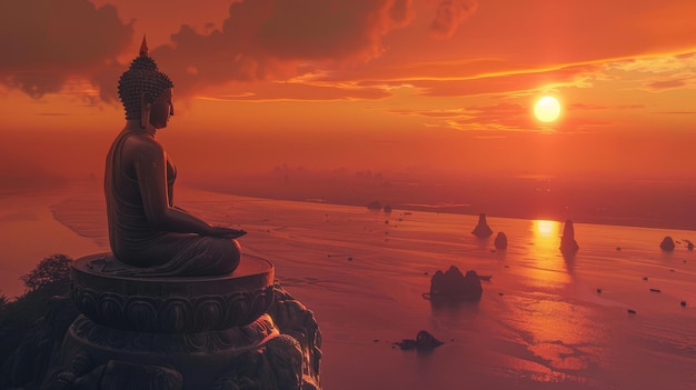 Buddha and sunset