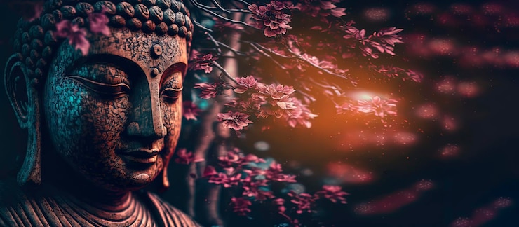 Photo buddha with his eyes open under a lotus tree spiritualcore generative ai