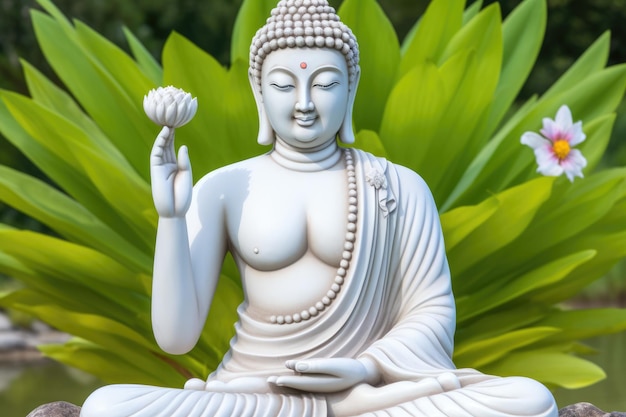 Фото Буддизм индийская религия мира бог будда в положении лотоса молится за мир во всем мире священная статуя поклонение всех верующих