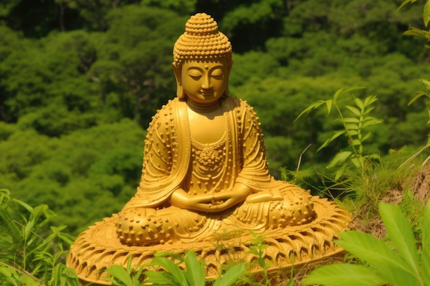 Buddhism Indian religion of peace god Buddha in the lotus position prays for world peace Holy statue worship of all believers