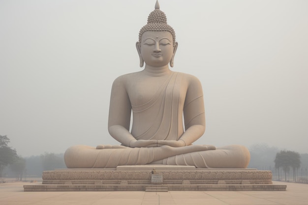 불교: 평화의 인도 종교, 롯스 위치에서 부처님은 세계 평화를 위해 기도합니다, 모든 신자들의 거룩한 동상 배.