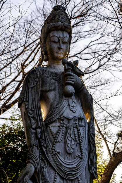 Foto bodhisattva buddista dea bodhisatva della misericordia al complesso del tempio buddista di zojoji a tokyo, giappone